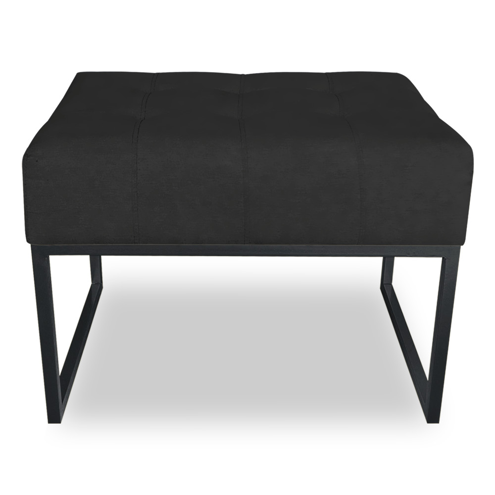 Kit 02 Puffs Lisa Suede Preto Base Metálica Industrial Preto - Pallazio