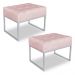 Kit 02 Puffs Lisa Suede Rosa Bebê Base Metálica Industrial Prata - Pallazio