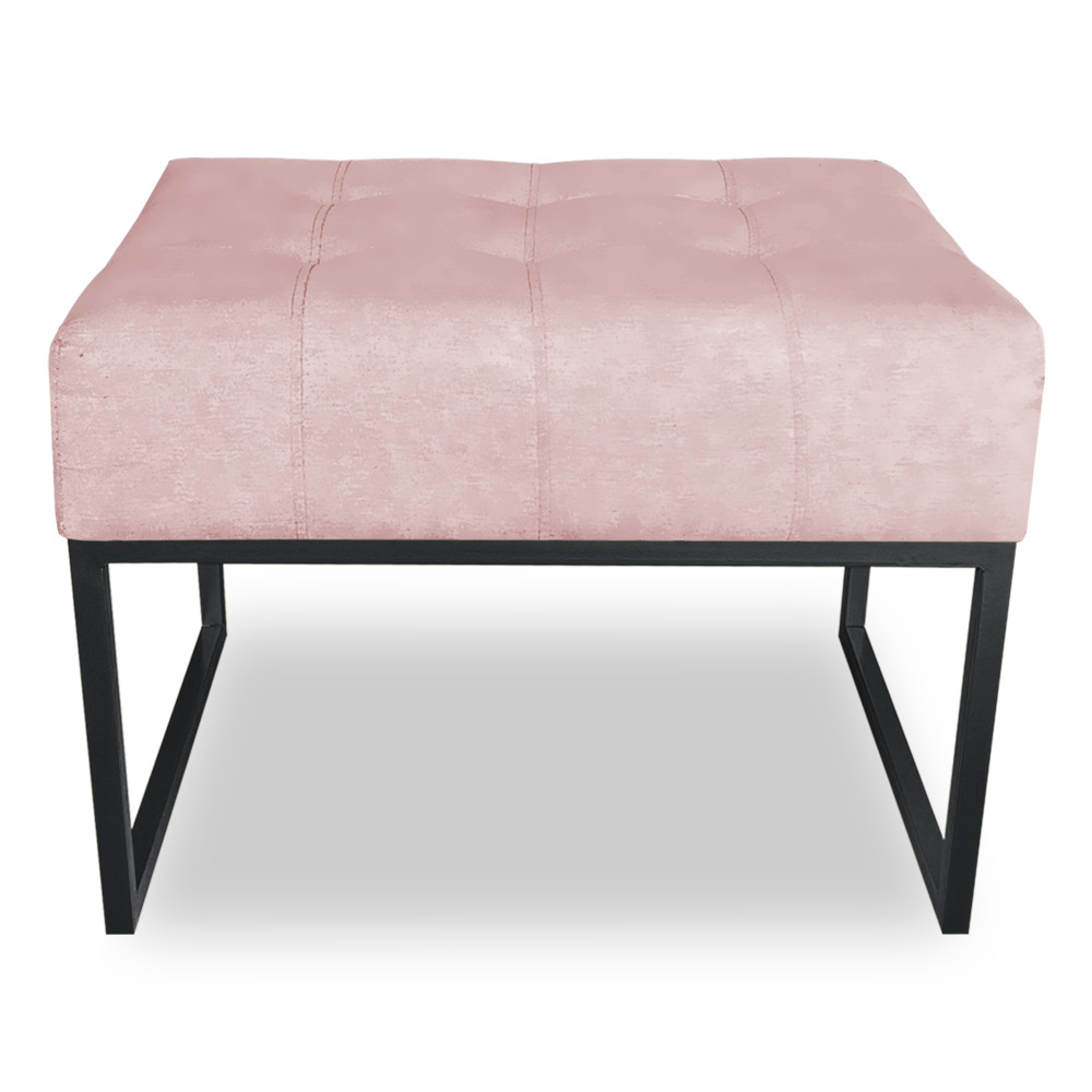 Kit 02 Puffs Lisa Suede Rosa Bebê Base Metálica Industrial Preto - Pallazio