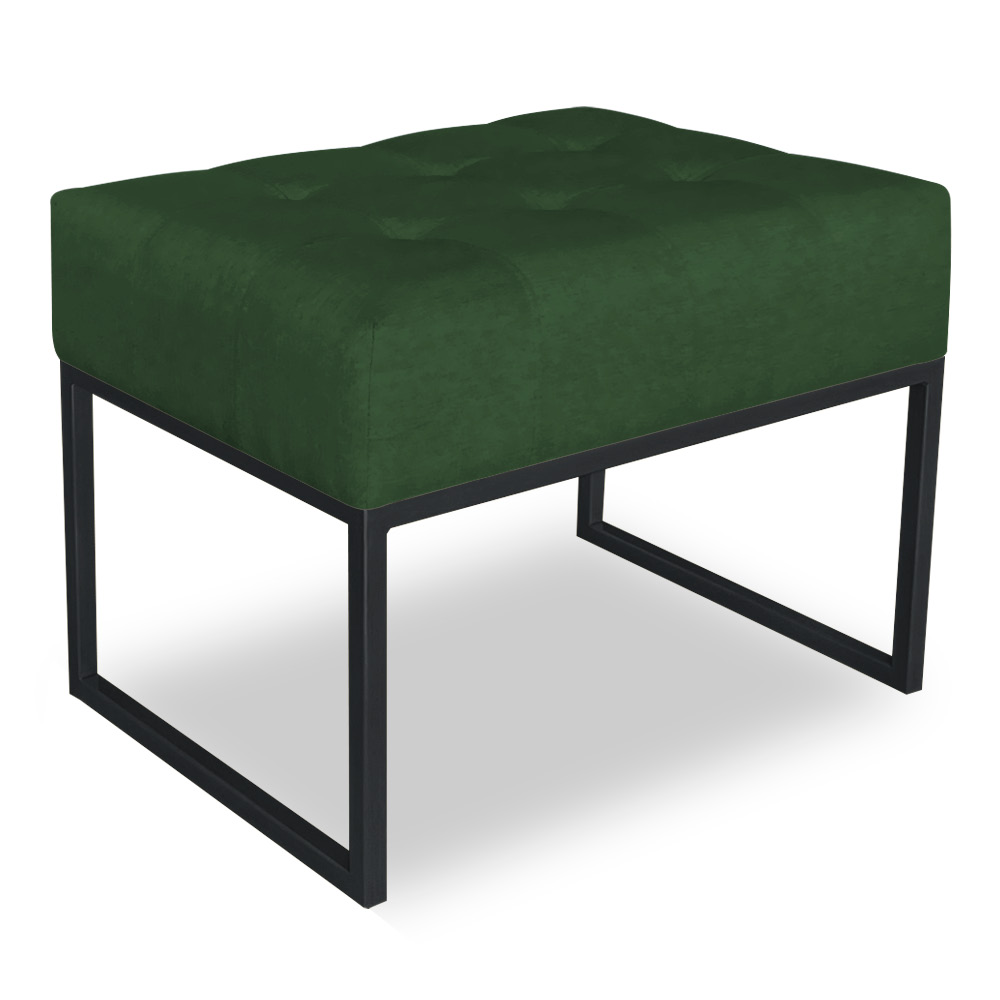 Kit 02 Puffs Lisa Suede Verde Base Metálica Industrial Preto - Pallazio
