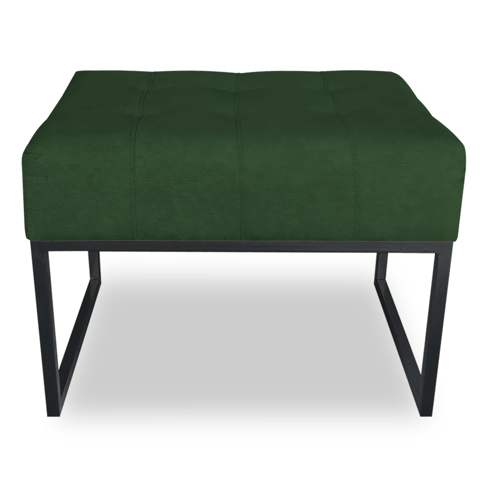 Kit 02 Puffs Lisa Suede Verde Base Metálica Industrial Preto - Pallazio