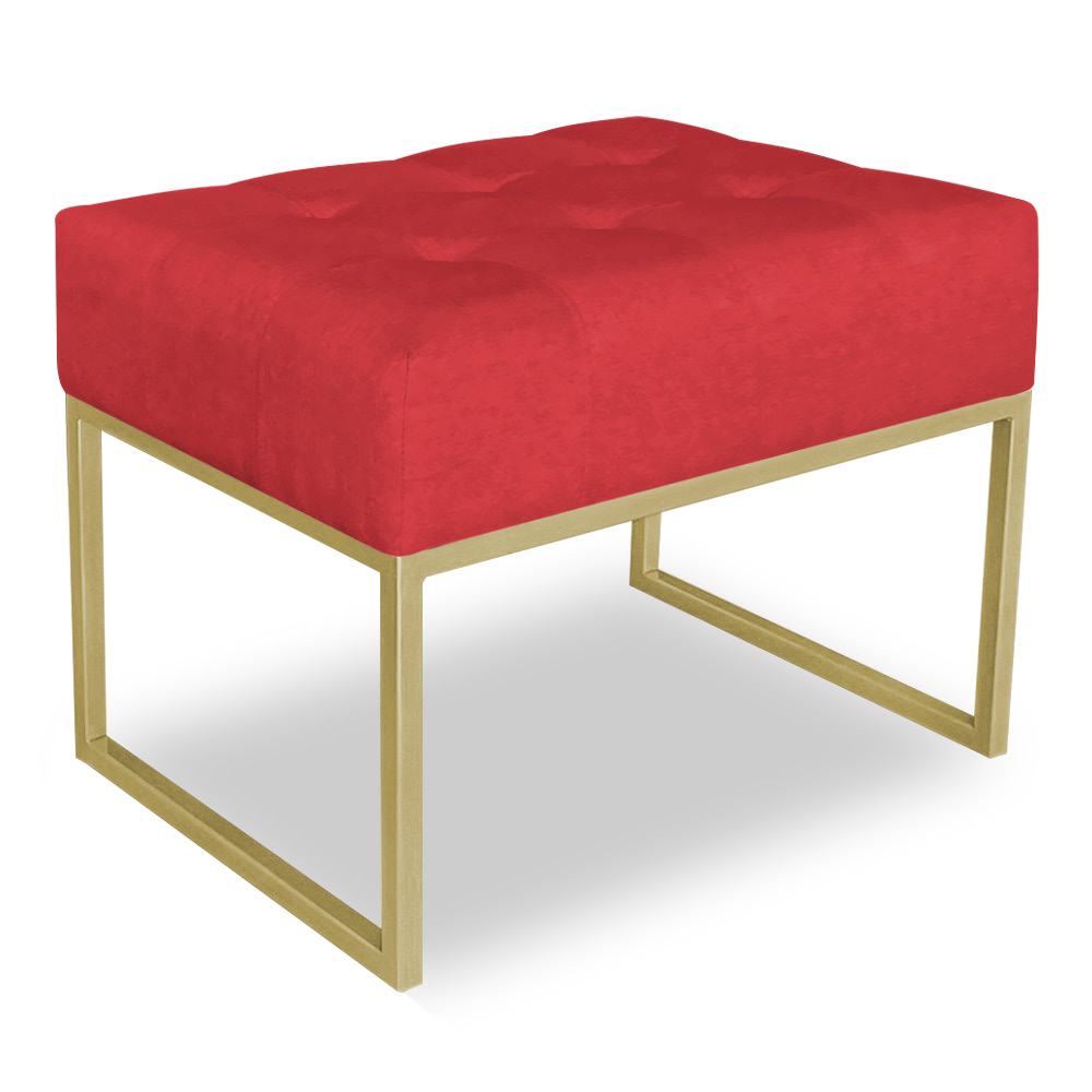 Kit 02 Puffs Lisa Suede Vermelho Base Metálica Industrial Dourado - Pallazio