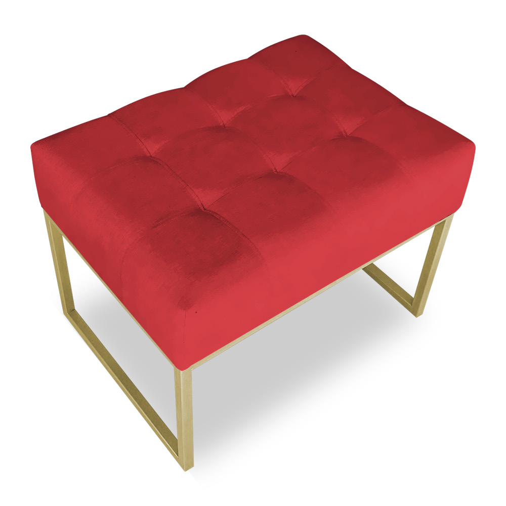 Kit 02 Puffs Lisa Suede Vermelho Base Metálica Industrial Dourado - Pallazio