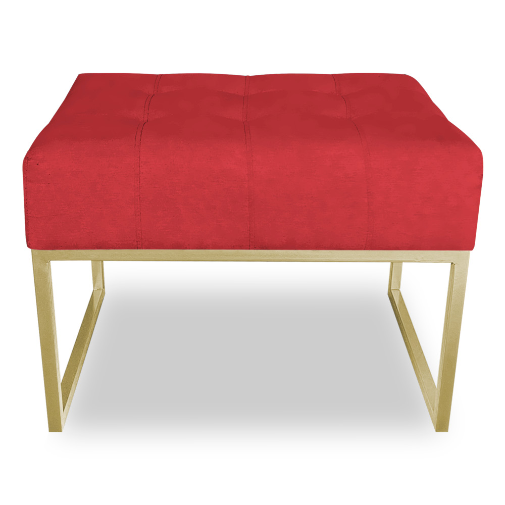Kit 02 Puffs Lisa Suede Vermelho Base Metálica Industrial Dourado - Pallazio
