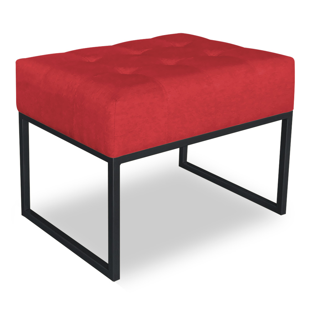 Kit 02 Puffs Lisa Suede Vermelho Base Metálica Industrial Preto - Pallazio