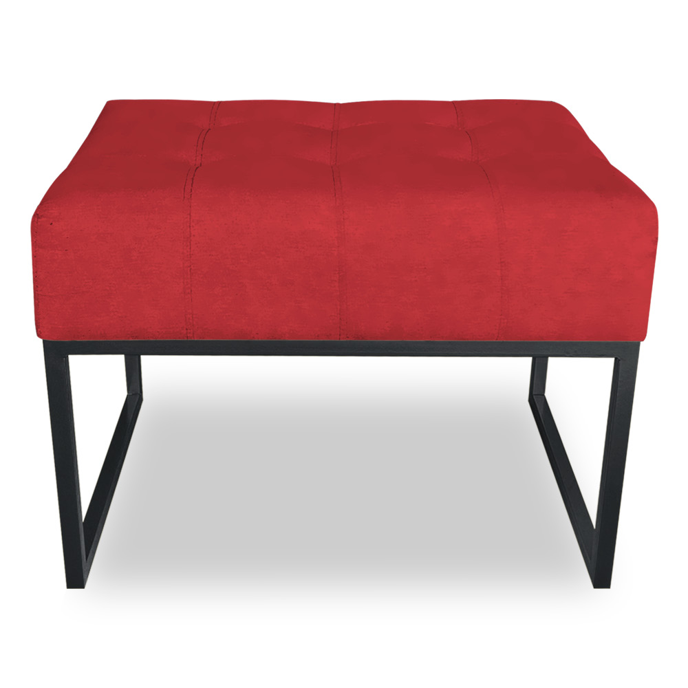 Kit 02 Puffs Lisa Suede Vermelho Base Metálica Industrial Preto - Pallazio