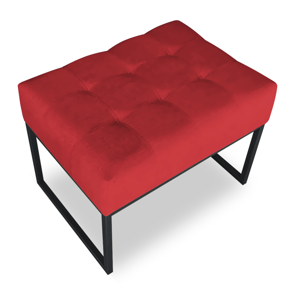Kit 02 Puffs Lisa Suede Vermelho Base Metálica Industrial Preto - Pallazio