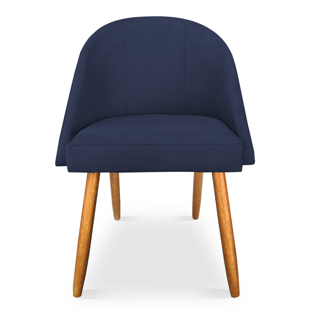 Kit 04 Cadeiras Jantar Bela Suede Azul Marinho Pés Palito Castanho - Pallazio