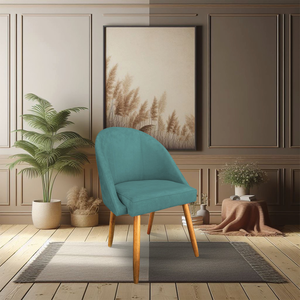 Kit 04 Cadeiras Jantar Bela Suede Azul Turquesa Pés Palito Castanho - Pallazio