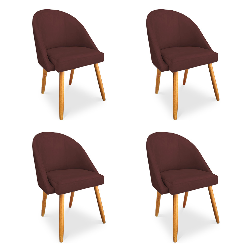Kit 04 Cadeiras Jantar Bela Suede Marsala Pés Palito Castanho - Pallazio