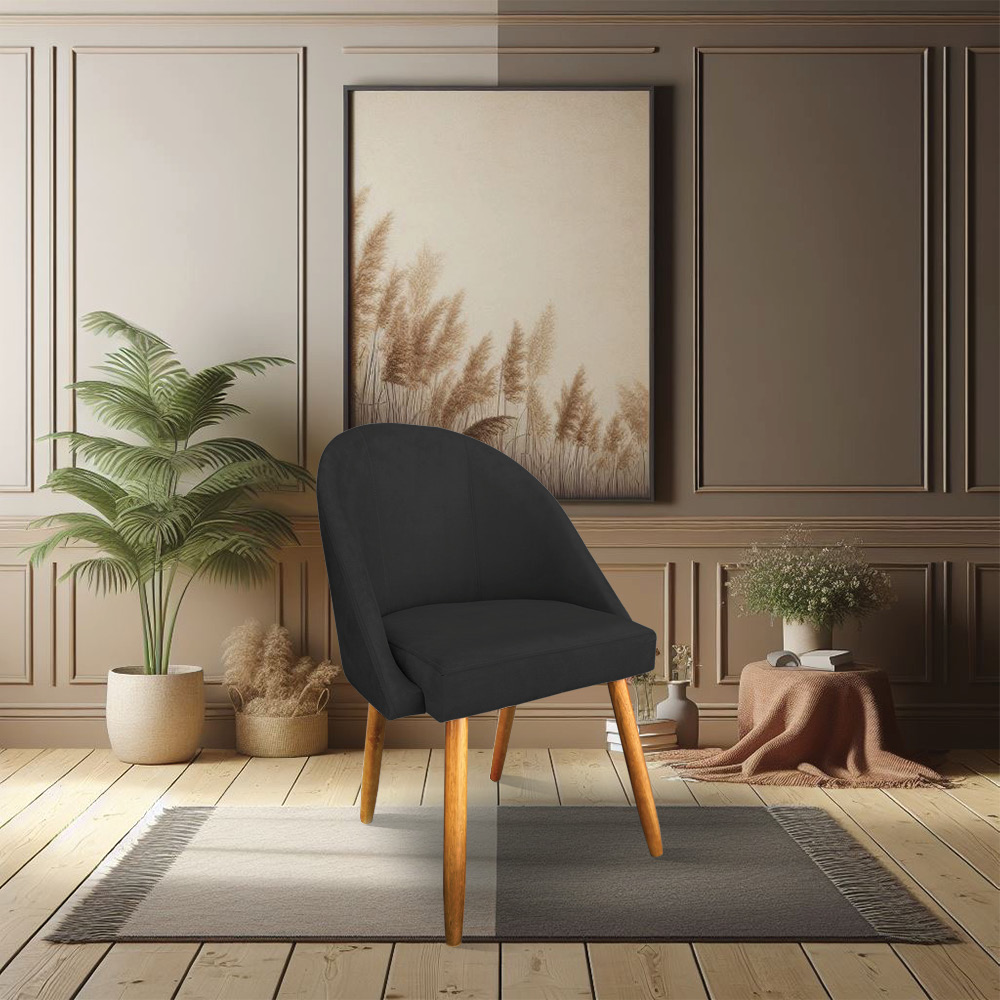 Kit 04 Cadeiras Jantar Bela Suede Preto Pés Palito Castanho - Pallazio