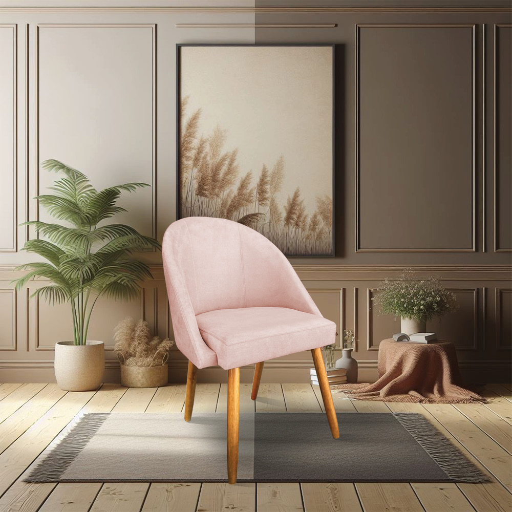 Kit 04 Cadeiras Jantar Bela Suede Rosa Bebê Pés Palito Castanho - Pallazio