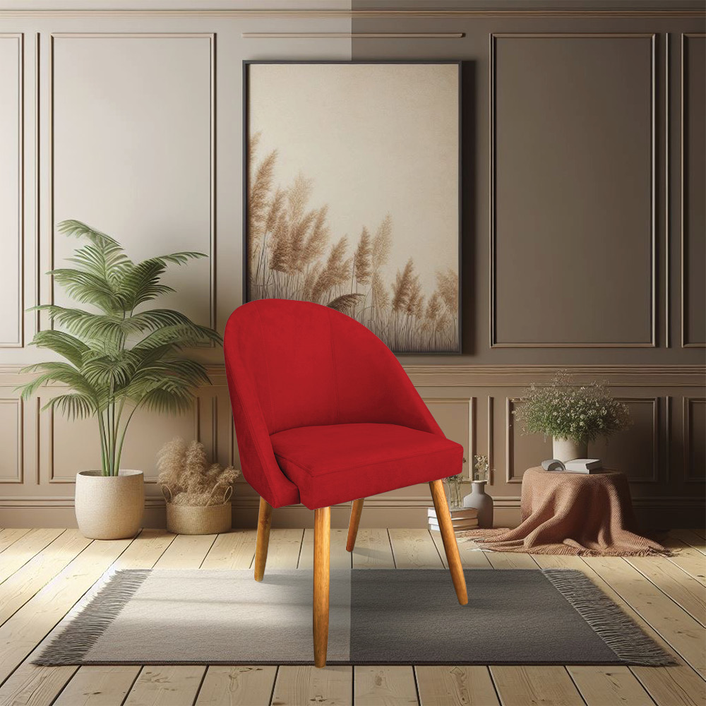 Kit 04 Cadeiras Jantar Bela Suede Vermelho Pés Palito Castanho - Pallazio