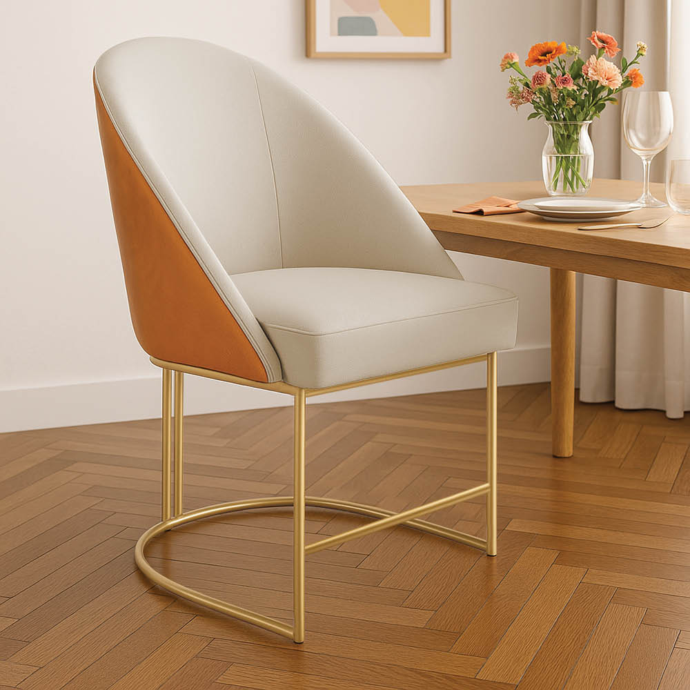 Kit 04 Cadeiras Poltrona de Jantar Bela Corano Nozes e Linho Bege Base Metálica Industrial Dourado - Pallazio