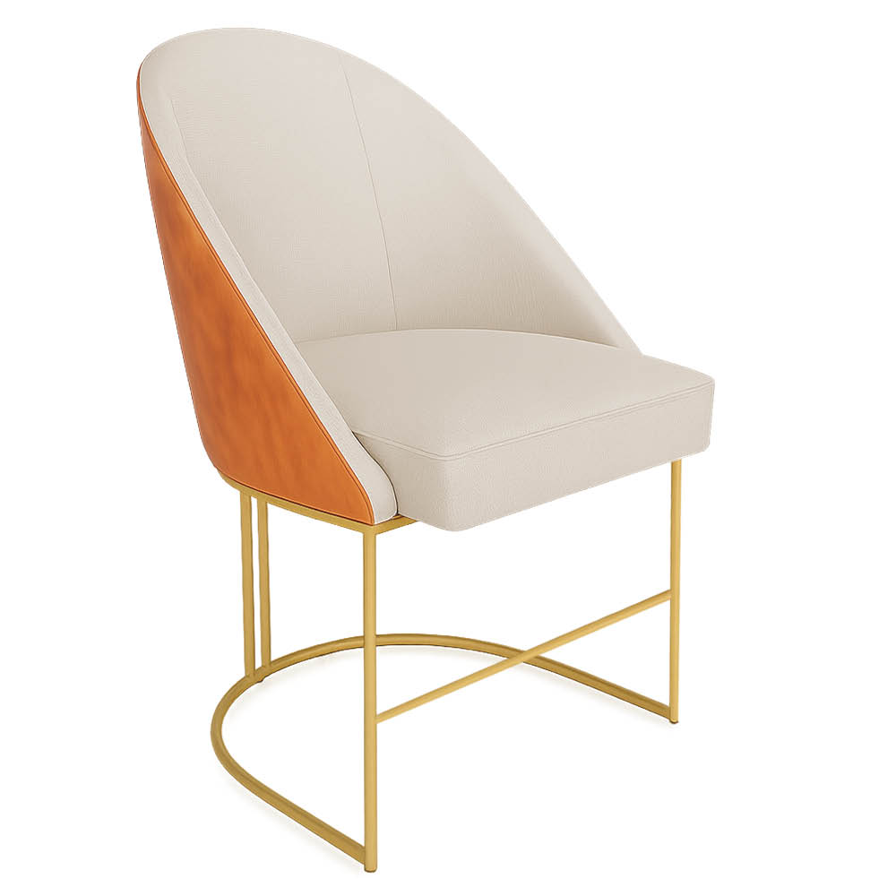Kit 04 Cadeiras Poltrona de Jantar Bela Corano Nozes e Linho Bege Base Metálica Industrial Dourado - Pallazio
