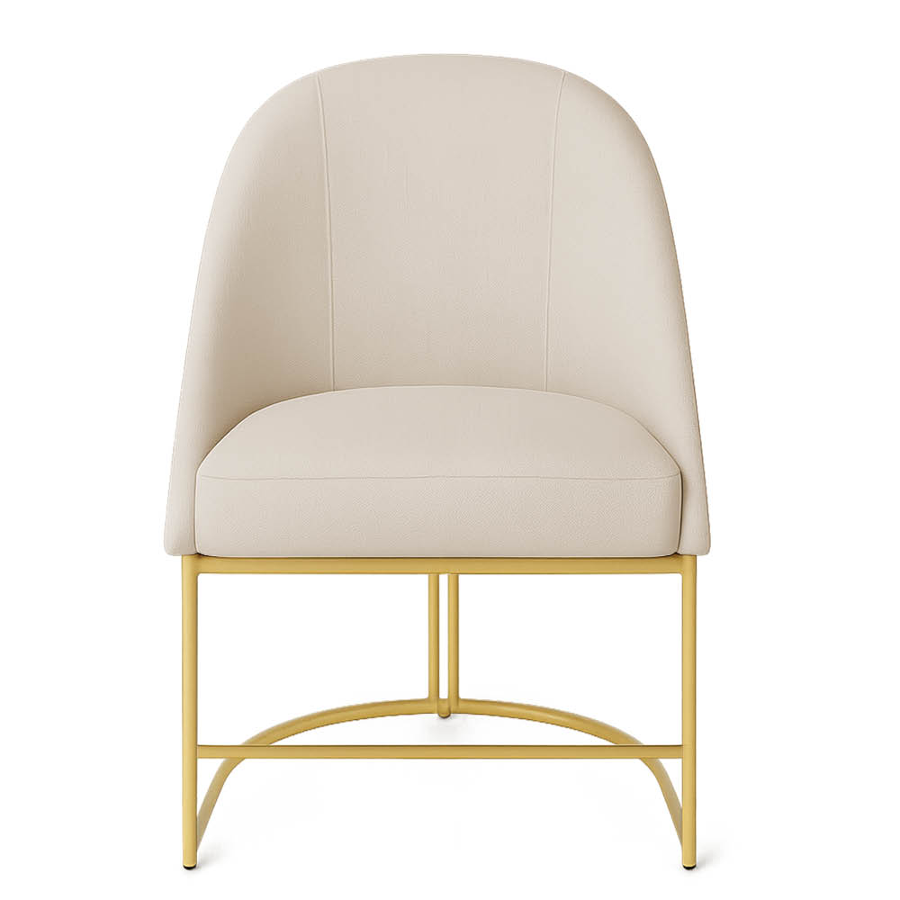 Kit 04 Cadeiras Poltrona de Jantar Bela Corano Nozes e Linho Bege Base Metálica Industrial Dourado - Pallazio