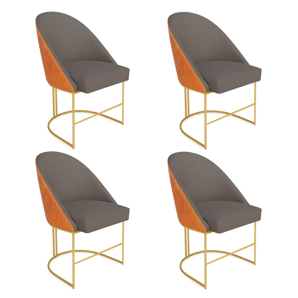 Kit 04 Cadeiras Poltrona de Jantar Bela Corano Nozes e Linho Grafite Base Metálica Industrial Dourado - Pallazio