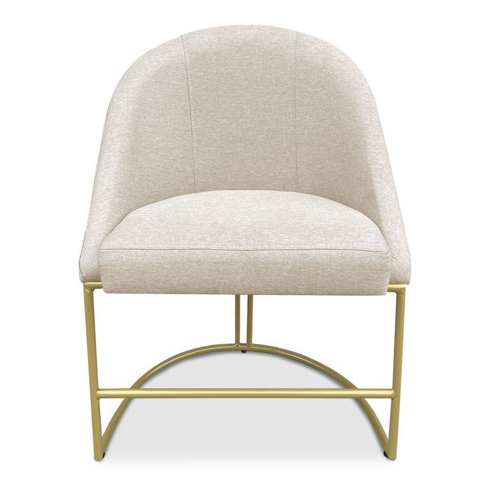 Kit 04 Cadeiras Poltrona de Jantar Bela Linho Bege Base Metálica Industrial Dourado - Pallazio