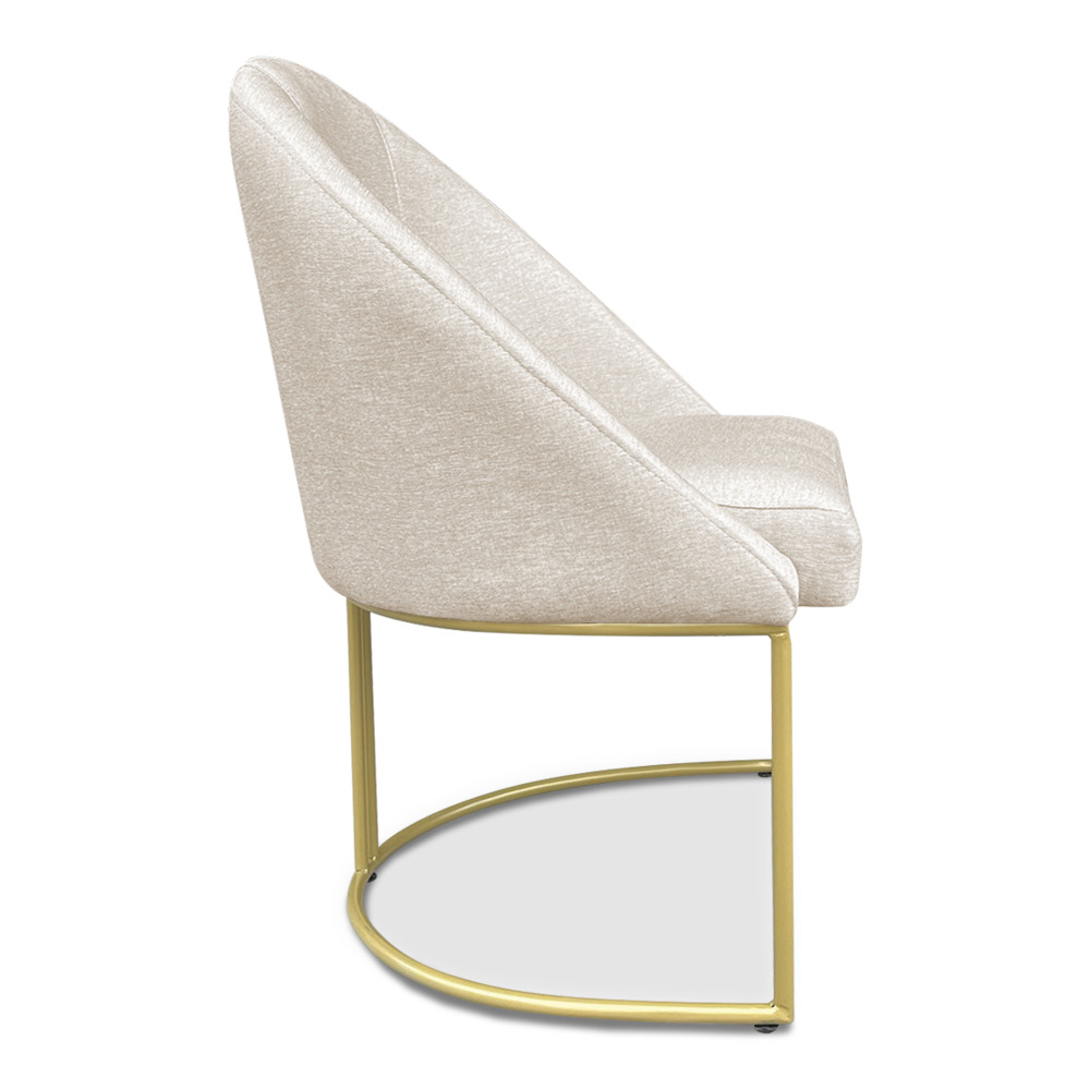 Kit 04 Cadeiras Poltrona de Jantar Bela Linho Bege Base Metálica Industrial Dourado - Pallazio