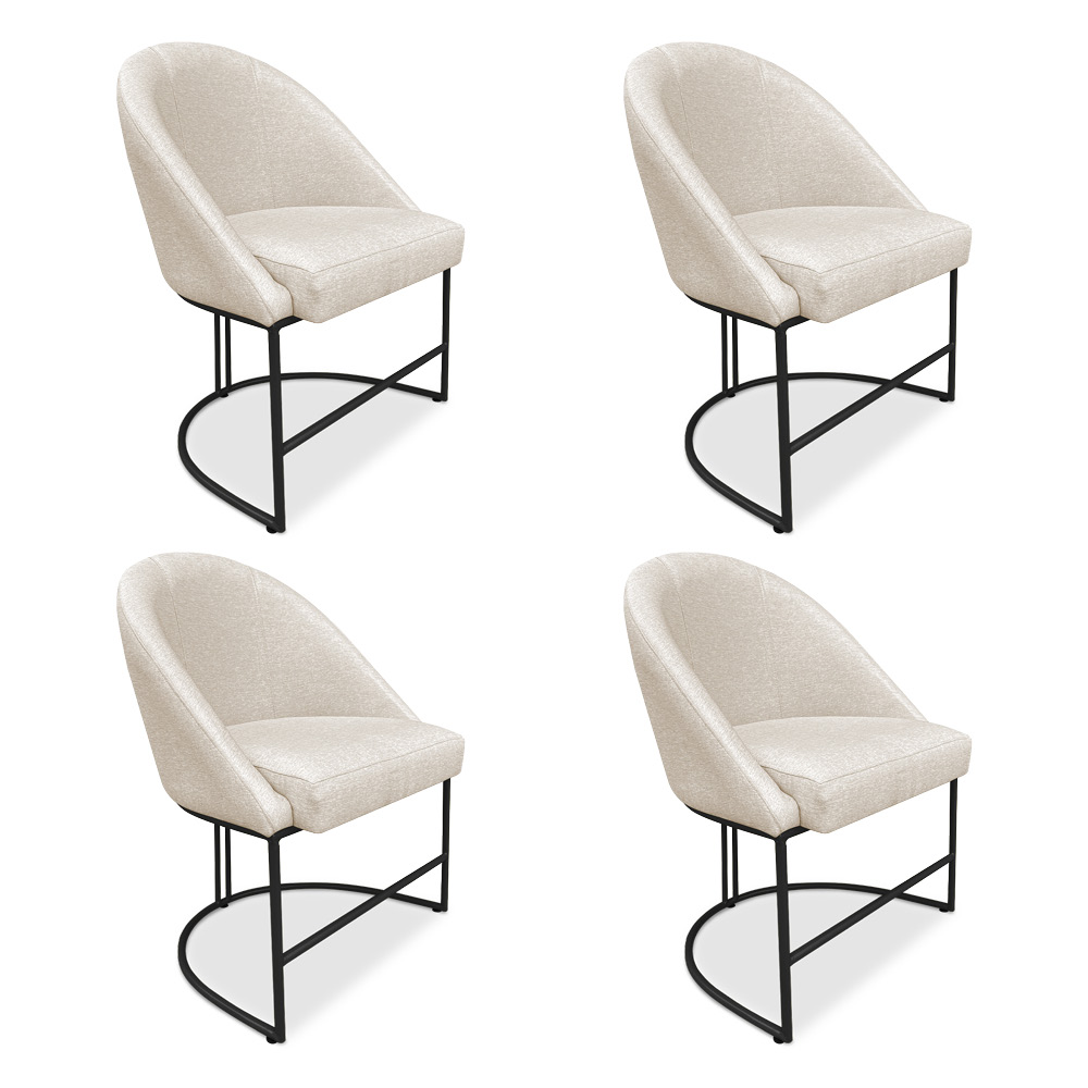 Kit 04 Cadeiras Poltrona de Jantar Bela Linho Bege Base Metálica Industrial Preto - Pallazio