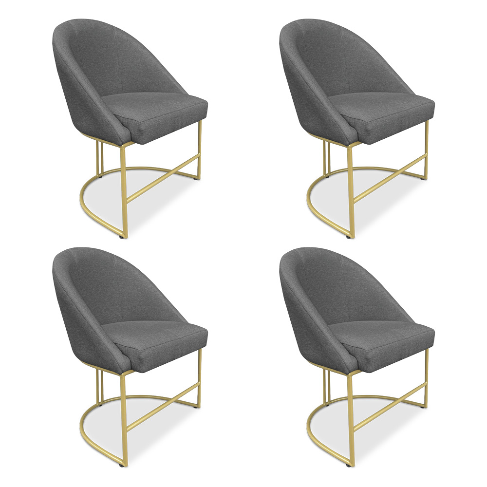 Kit 04 Cadeiras Poltrona de Jantar Bela Linho Grafite Base Metálica Industrial Dourado - Pallazio