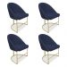 Kit 04 Cadeiras Poltrona de Jantar Bela Suede Azul Marinho Base Metálica Industrial Dourado - Pallazio