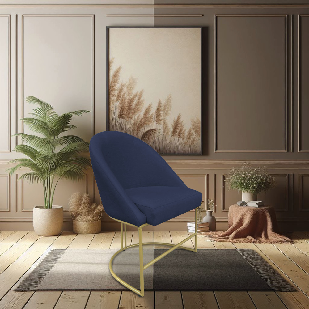 Kit 04 Cadeiras Poltrona de Jantar Bela Suede Azul Marinho Base Metálica Industrial Dourado - Pallazio