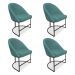 Kit 04 Cadeiras Poltrona de Jantar Bela Suede Azul Turquesa Base Metálica Industrial Preto - Pallazio
