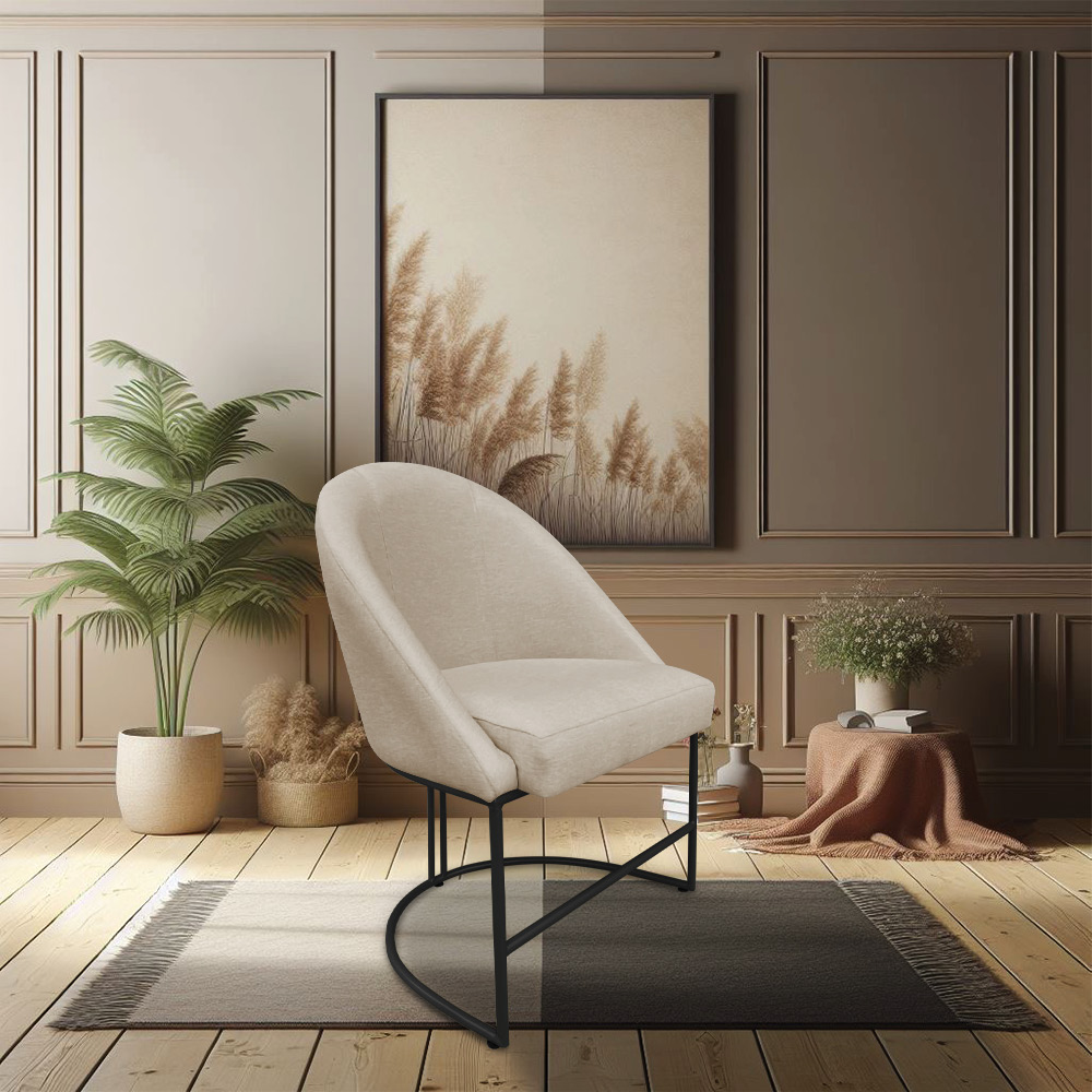 Kit 04 Cadeiras Poltrona de Jantar Bela Suede Bege Base Metálica Industrial Preto - Pallazio