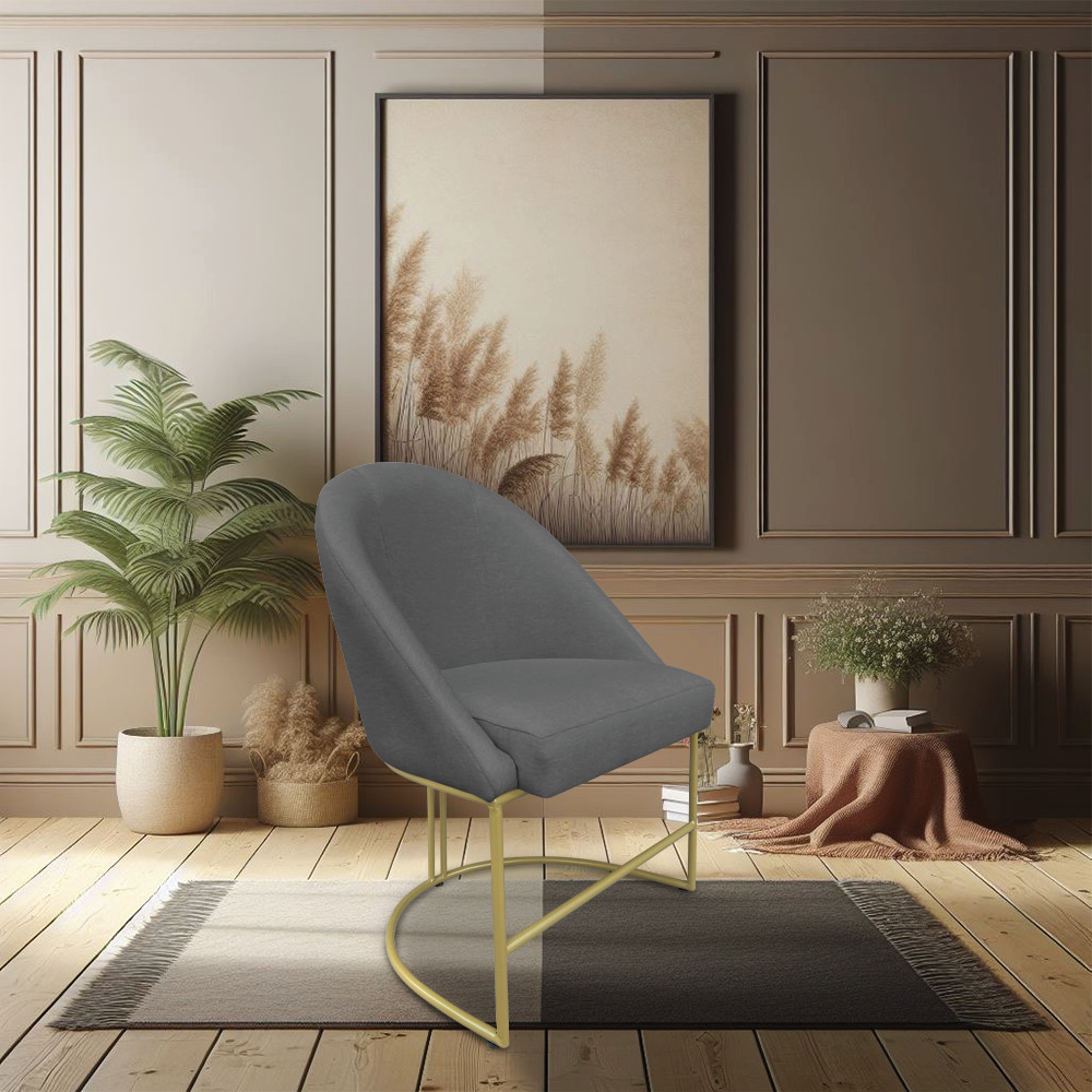 Kit 04 Cadeiras Poltrona de Jantar Bela Suede Grafite Base Metálica Industrial Dourado - Pallazio