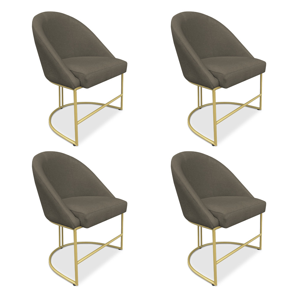 Kit 04 Cadeiras Poltrona de Jantar Bela Suede Marrom Rato Base Metálica Industrial Dourado - Pallazio