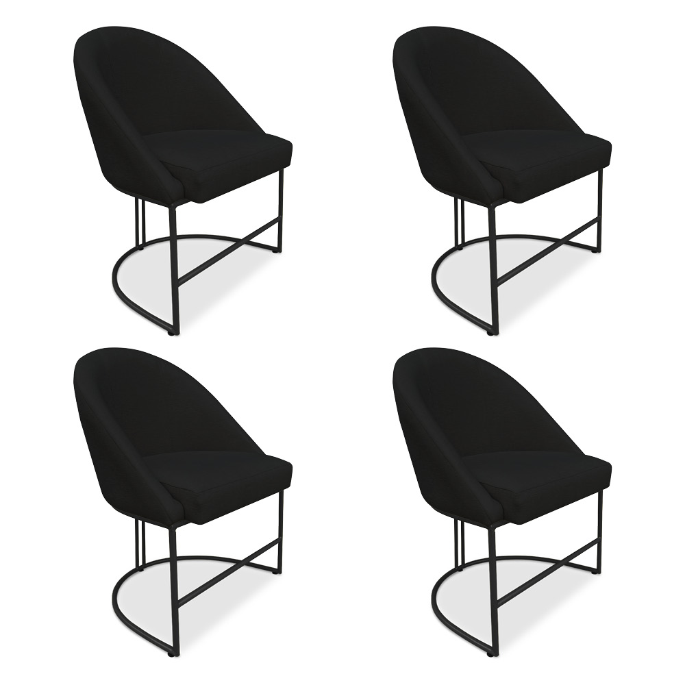Kit 04 Cadeiras Poltrona de Jantar Bela Suede Preto Base Metálica Industrial Preto - Pallazio