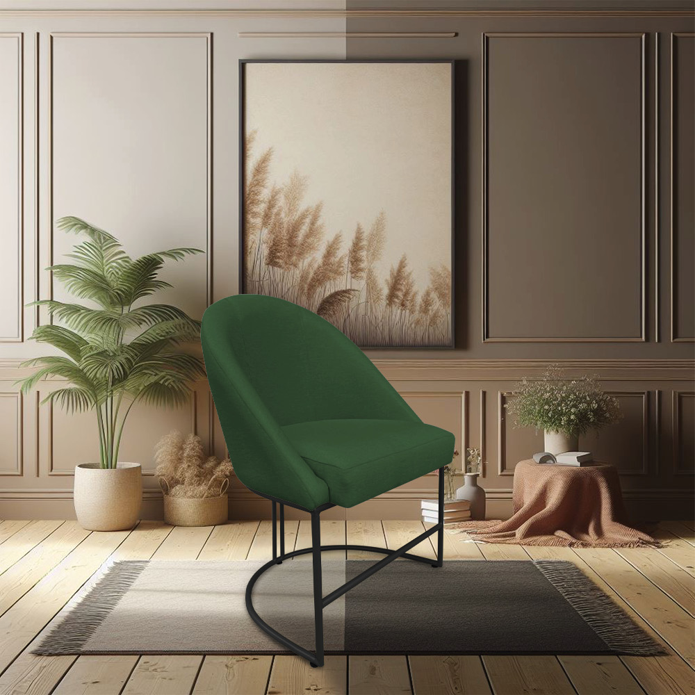 Kit 04 Cadeiras Poltrona de Jantar Bela Suede Verde Base Metálica Industrial Preto - Pallazio