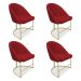 Kit 04 Cadeiras Poltrona de Jantar Bela Suede Vermelho Base Metálica Industrial Dourado - Pallazio