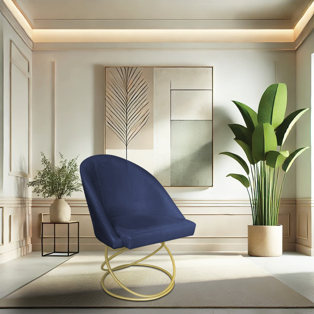 Kit 04 Cadeiras Poltrona de Jantar Bela Veludo Azul Marinho Base Metálica Luxo Dourado - Pallazio