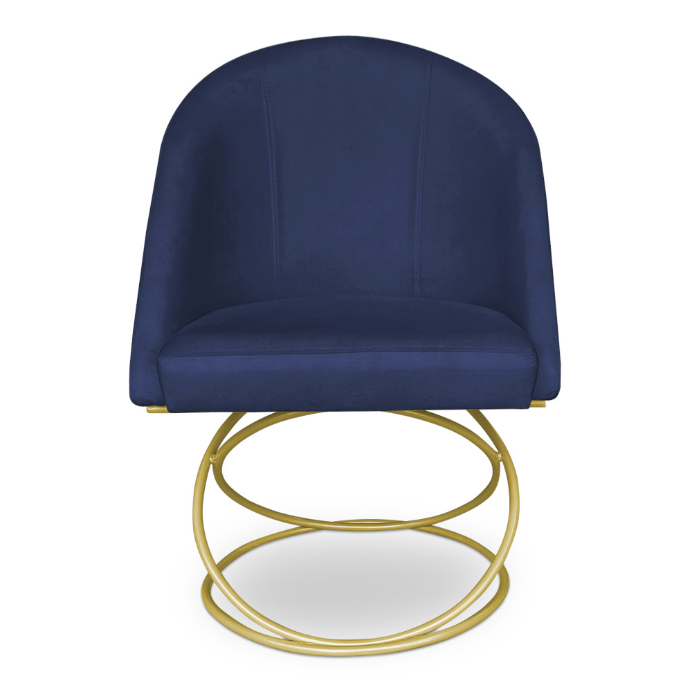 Kit 04 Cadeiras Poltrona de Jantar Bela Veludo Azul Marinho Base Metálica Luxo Dourado - Pallazio