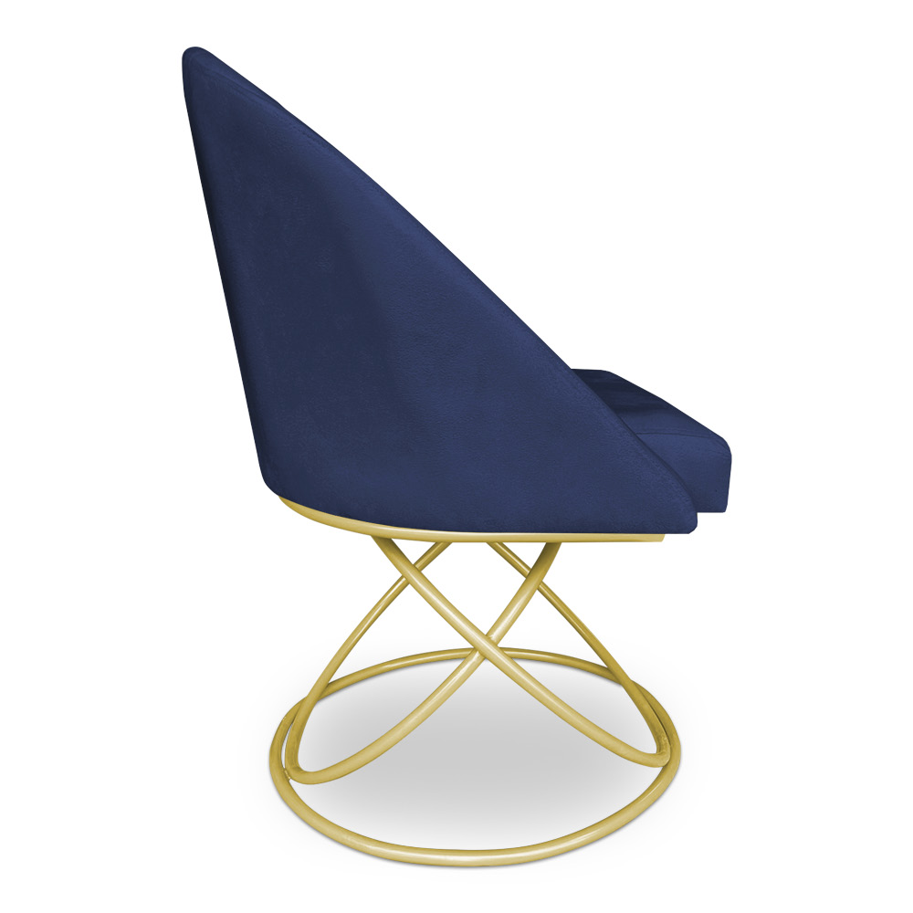 Kit 04 Cadeiras Poltrona de Jantar Bela Veludo Azul Marinho Base Metálica Luxo Dourado - Pallazio