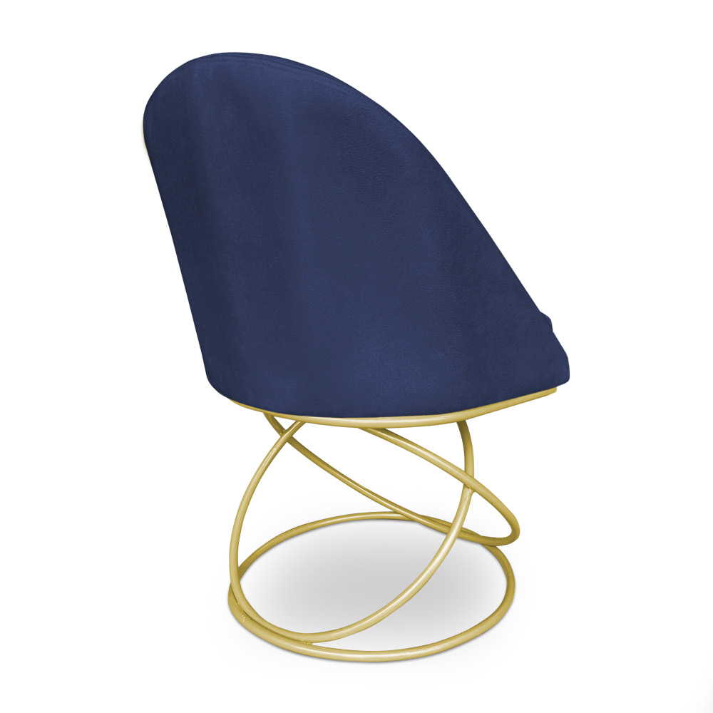 Kit 04 Cadeiras Poltrona de Jantar Bela Veludo Azul Marinho Base Metálica Luxo Dourado - Pallazio