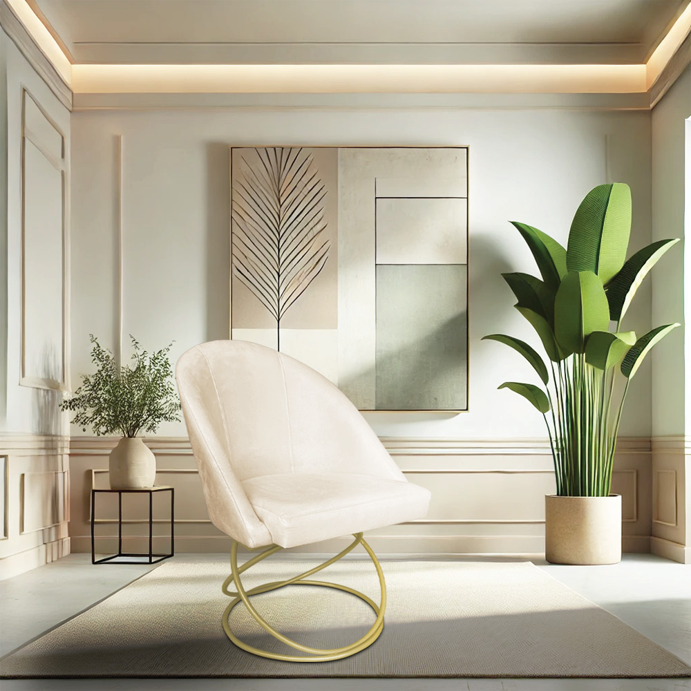 Kit 04 Cadeiras Poltrona de Jantar Bela Veludo Bege Base Metálica Luxo Dourado - Pallazio