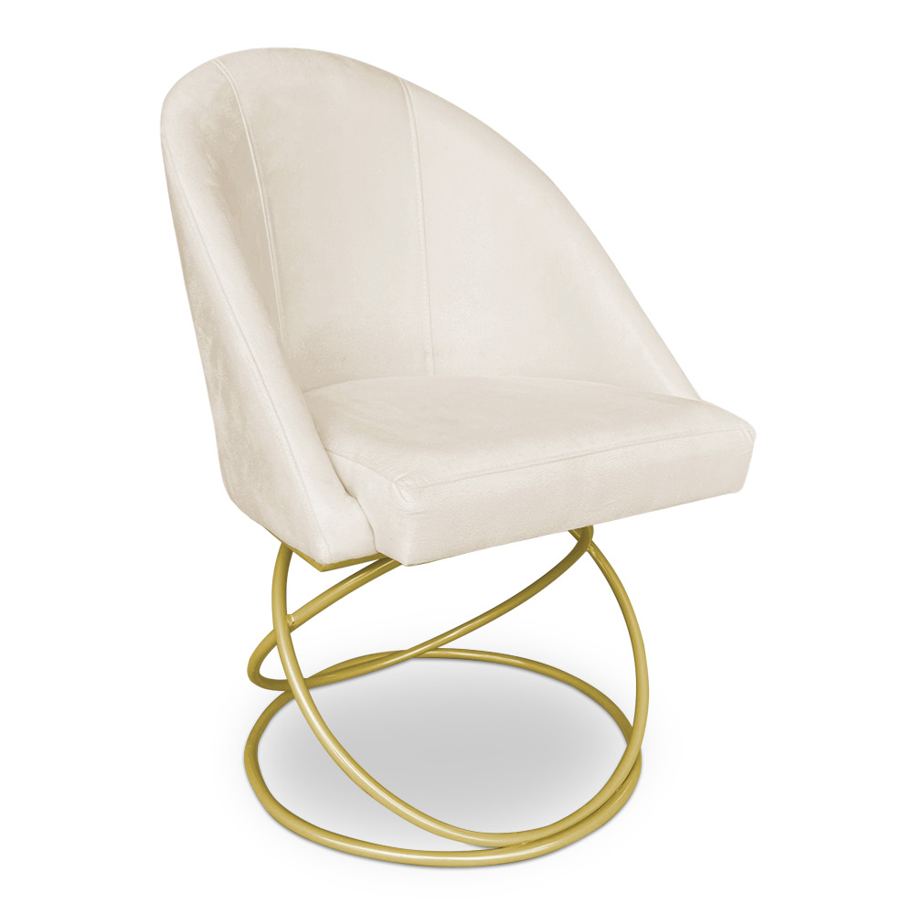 Kit 04 Cadeiras Poltrona de Jantar Bela Veludo Bege Base Metálica Luxo Dourado - Pallazio