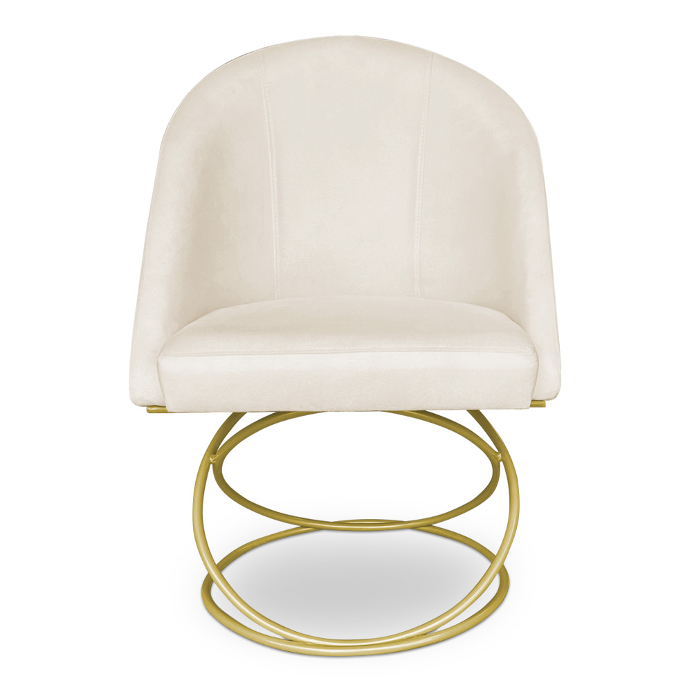 Kit 04 Cadeiras Poltrona de Jantar Bela Veludo Bege Base Metálica Luxo Dourado - Pallazio