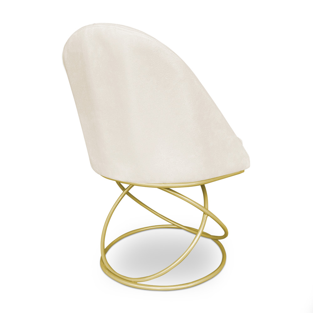 Kit 04 Cadeiras Poltrona de Jantar Bela Veludo Bege Base Metálica Luxo Dourado - Pallazio