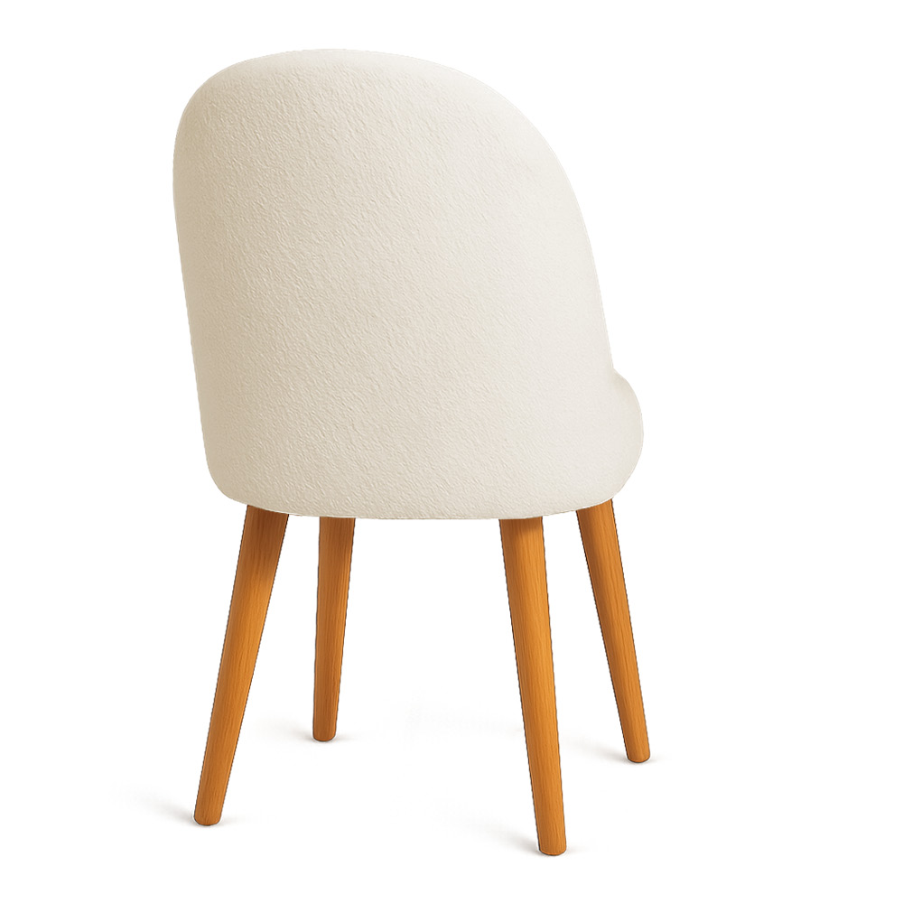Kit 04 Cadeiras Poltrona de Jantar Estofada Luna Boucle Bege Pés Palito Castanho - Pallazio