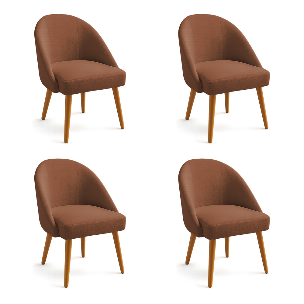 Kit 04 Cadeiras Poltrona de Jantar Estofada Luna Boucle Terracota Pés Palito Castanho - Pallazio