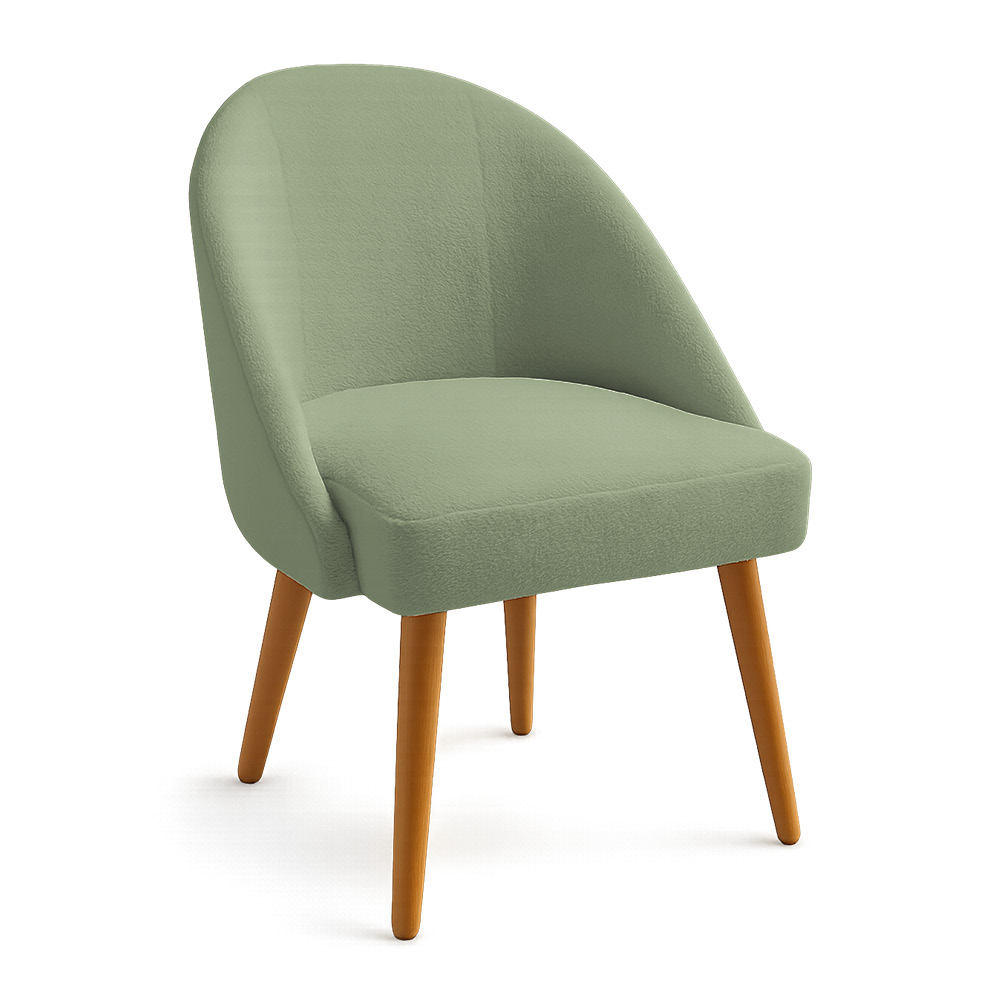 Kit 04 Cadeiras Poltrona de Jantar Estofada Luna Boucle Verde Pistache Pés Palito Castanho - Pallazio