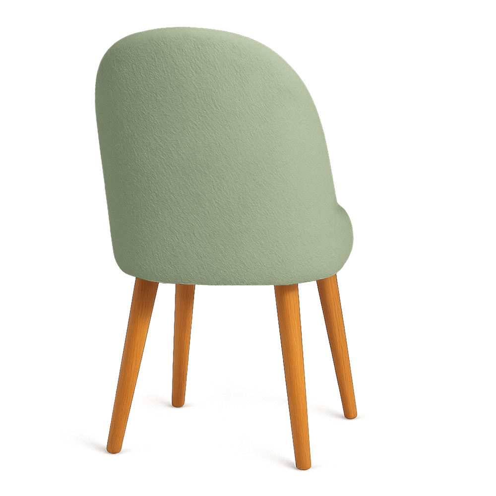 Kit 04 Cadeiras Poltrona de Jantar Estofada Luna Boucle Verde Pistache Pés Palito Castanho - Pallazio
