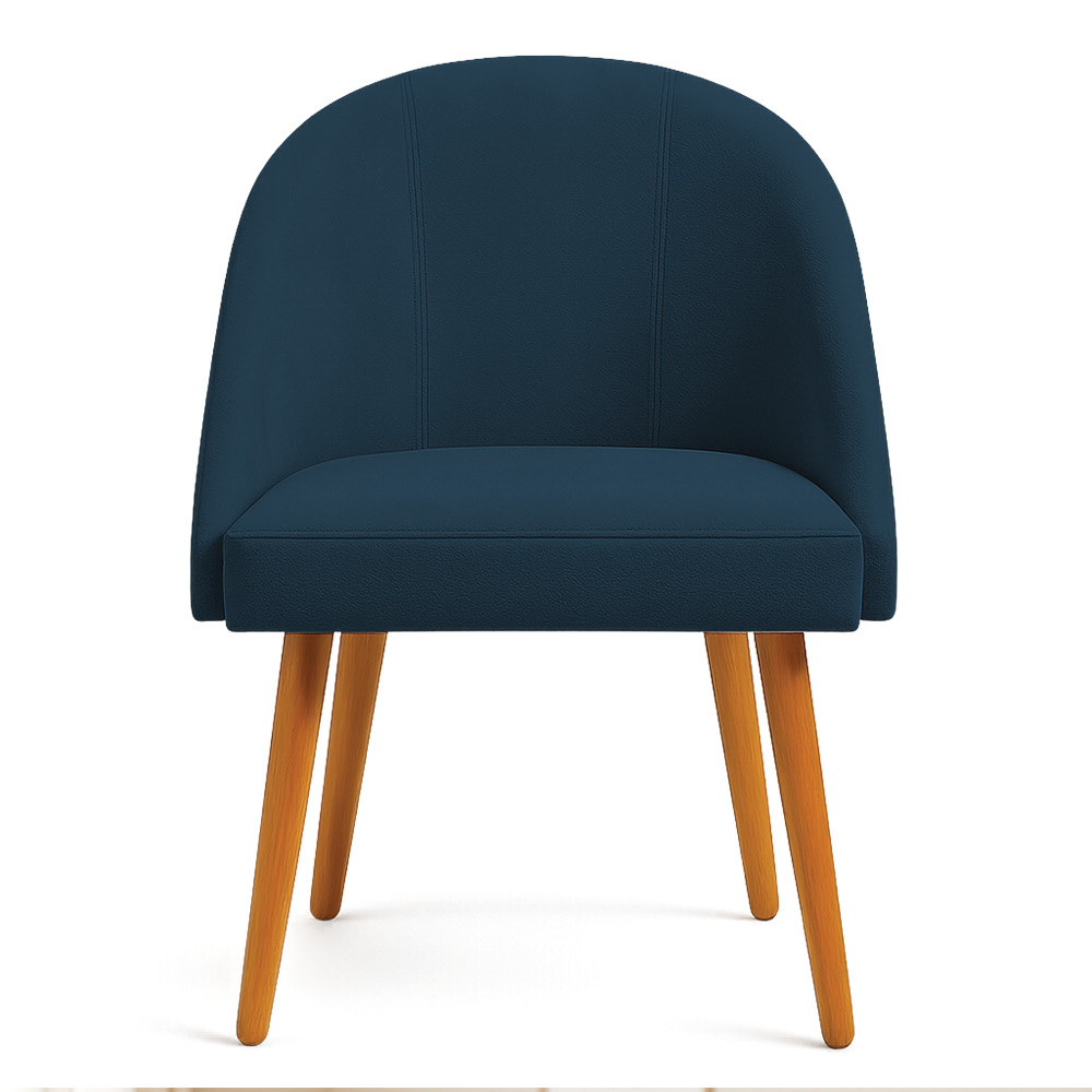 Kit 04 Cadeiras Poltrona de Jantar Luna Suede Azul Marinho Pés Palito Castanho - Pallazio