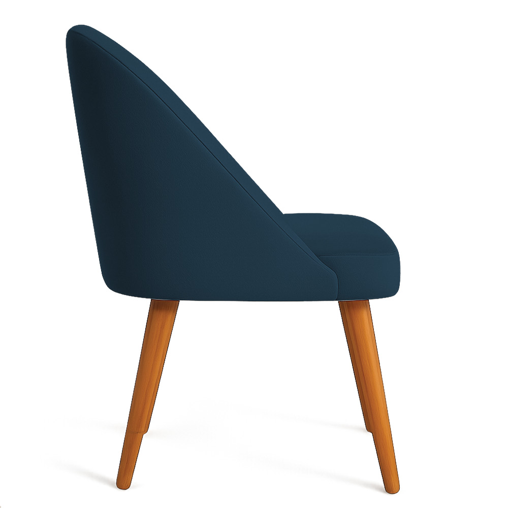 Kit 04 Cadeiras Poltrona de Jantar Luna Suede Azul Marinho Pés Palito Castanho - Pallazio