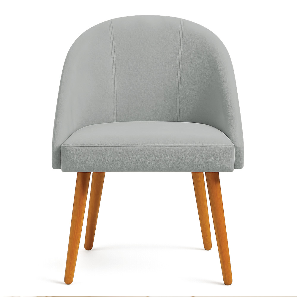 Kit 04 Cadeiras Poltrona de Jantar Luna Suede Cinza Pés Palito Castanho - Pallazio