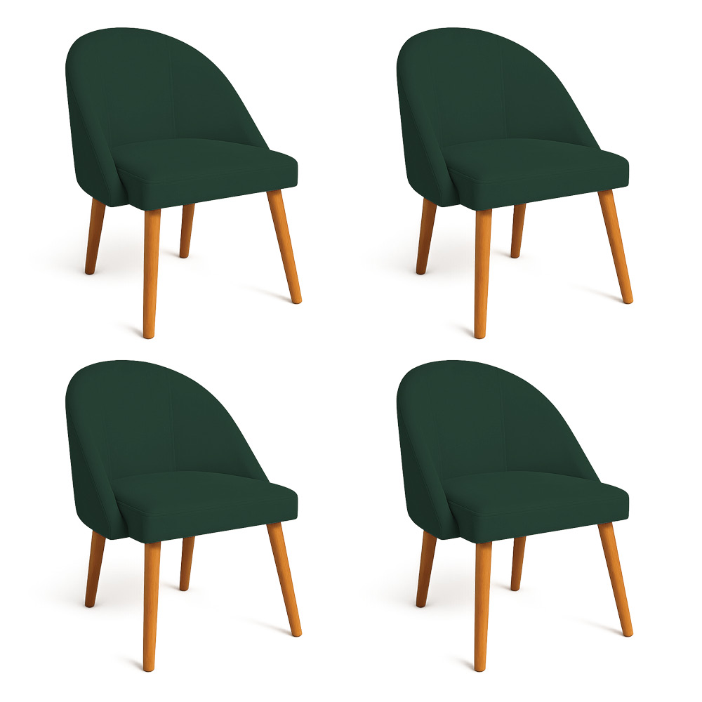 Kit 04 Cadeiras Poltrona de Jantar Luna Suede Verde Pés Palito Castanho - Pallazio